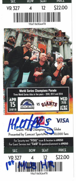 Matt Duffy Autographed/Signed San Francisco Giants Ticket 1st MLB HR JSA 24743