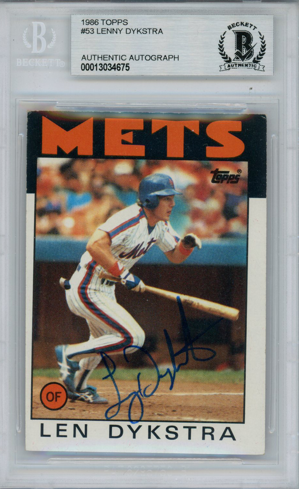 Lenny Dykstra Autographed 1986 Topps #53 Trading Card Beckett Slab