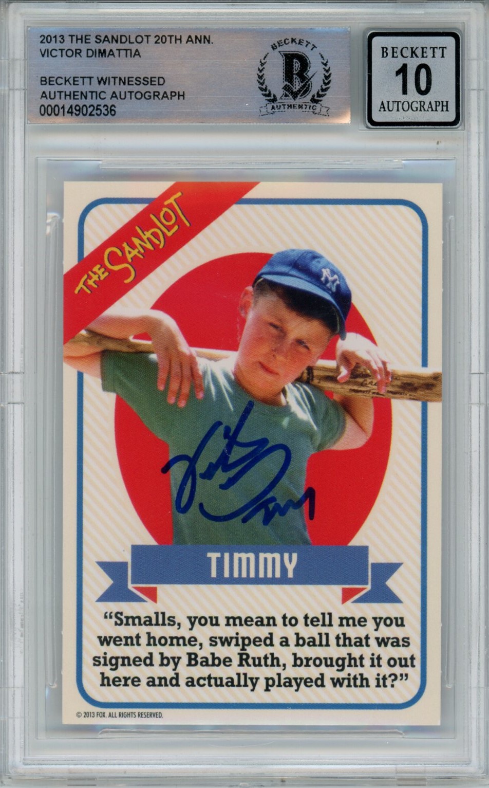 Victor DiMattia Signed The Sandlot 20 Anniv.  Beckett Auto 10 