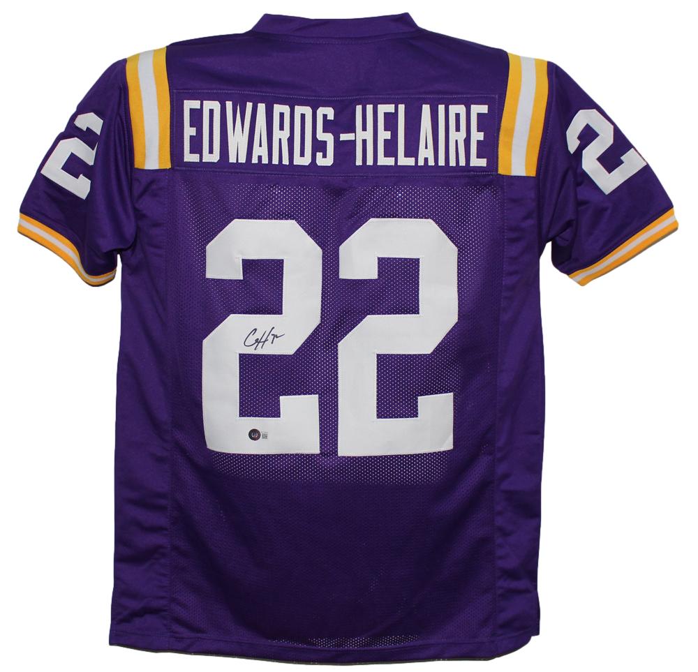 Clyde Edwards-Helaire Autographed College Style Purple XL Jersey BAS