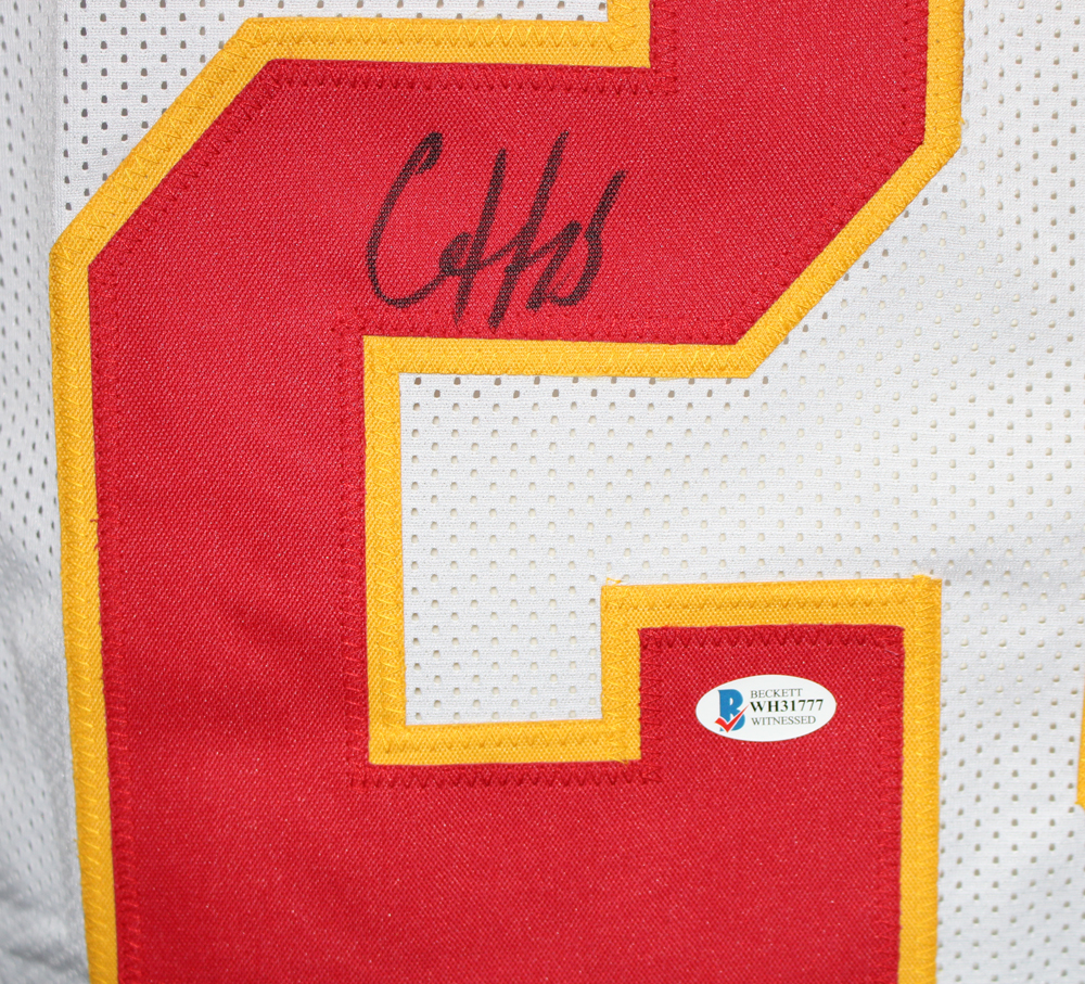 Clyde Edwards-Helaire Autographed/Signed Pro Style White XL Jersey BAS