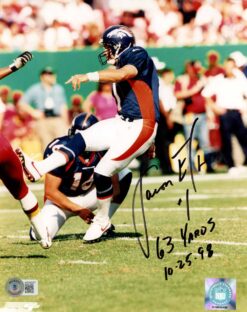 Jason Elam Autographed Denver Broncos 8x10 Photo 63 Yards Beckett 51123