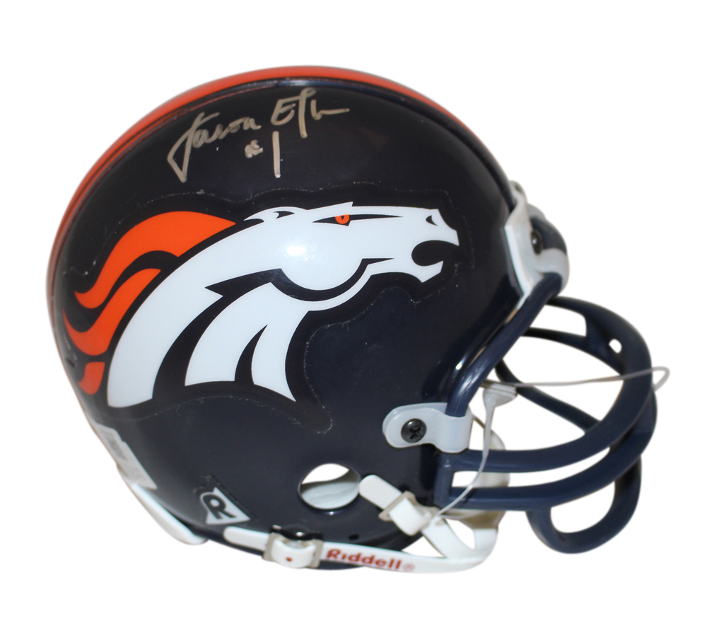 Jason Elam Autographed/Signed Denver Broncos VSR4 Mini Helmet Beckett