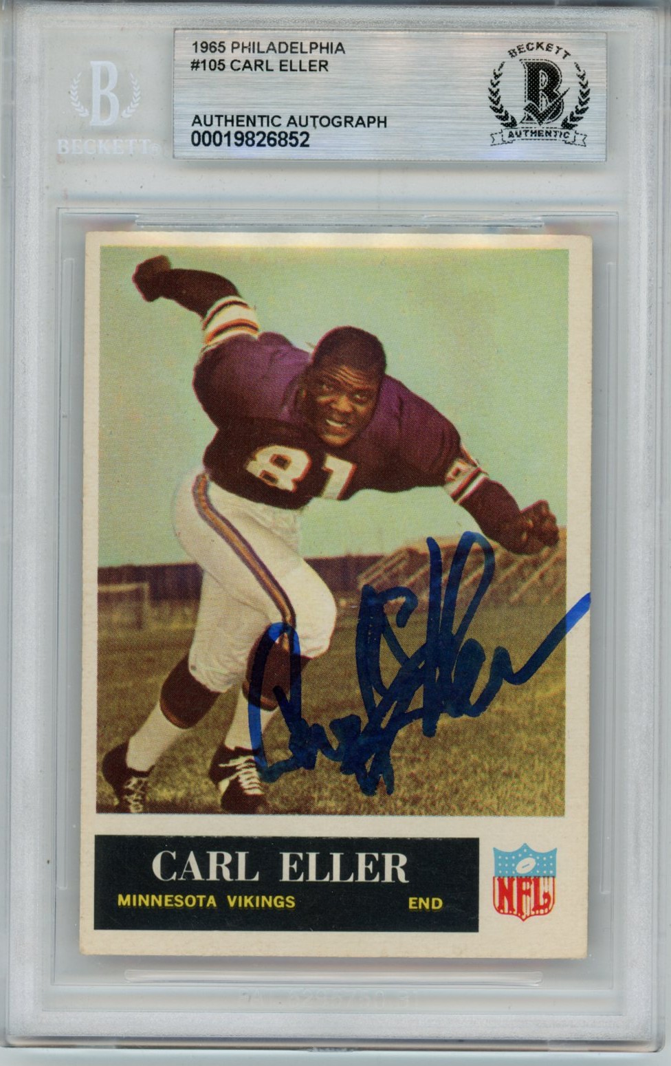 Carl Eller Autographed 1965 Topps #105 w/HOF Trading Card Slab Beckett 57078
