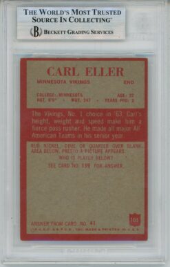 Carl Eller Autographed 1965 Topps #105 w/HOF Trading Card Slab Beckett 57078