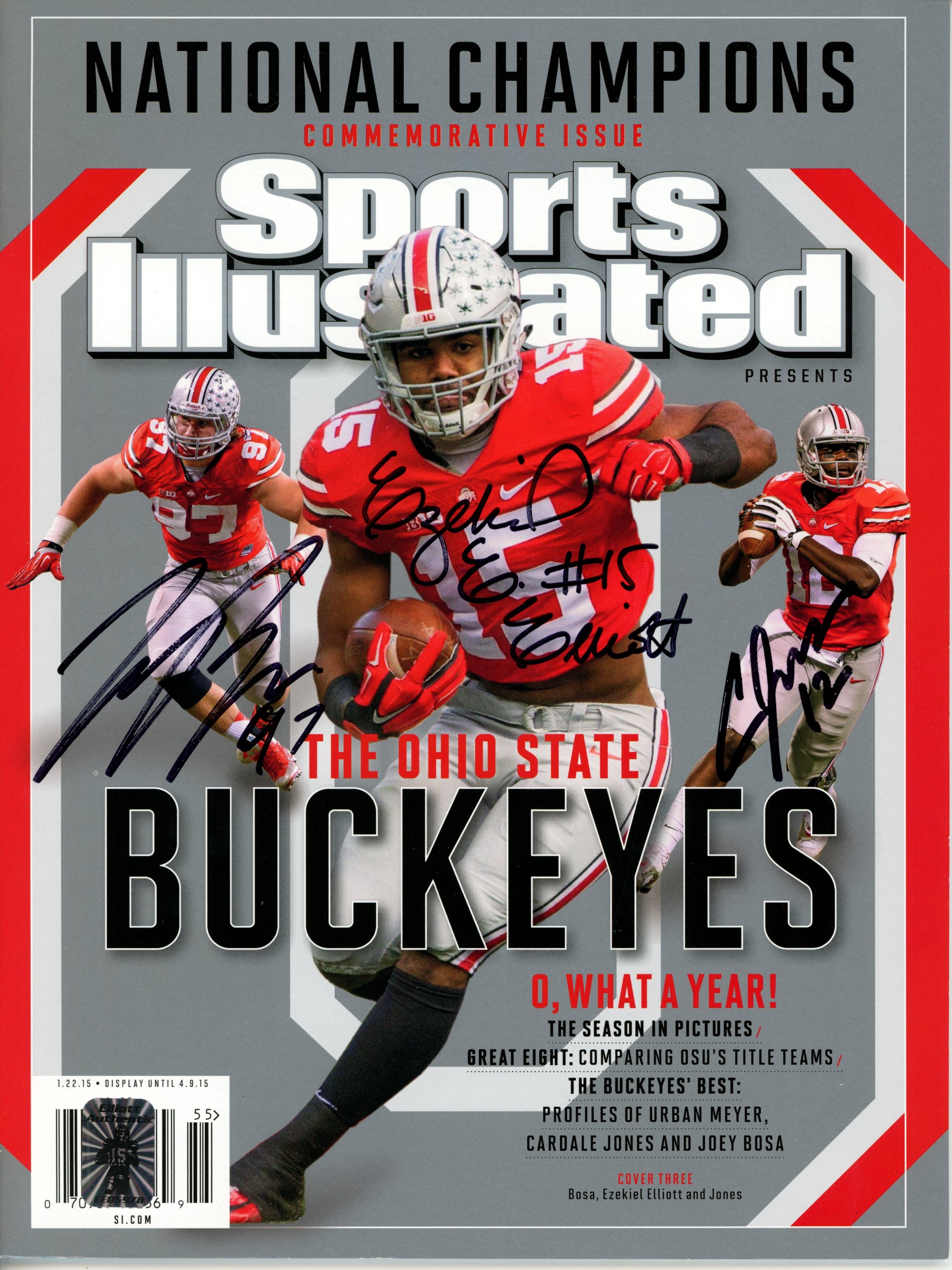 Ezekiel Elliott Joey Bosa Cardale Jones Signed Ohio State SI Magazine JSA 55088