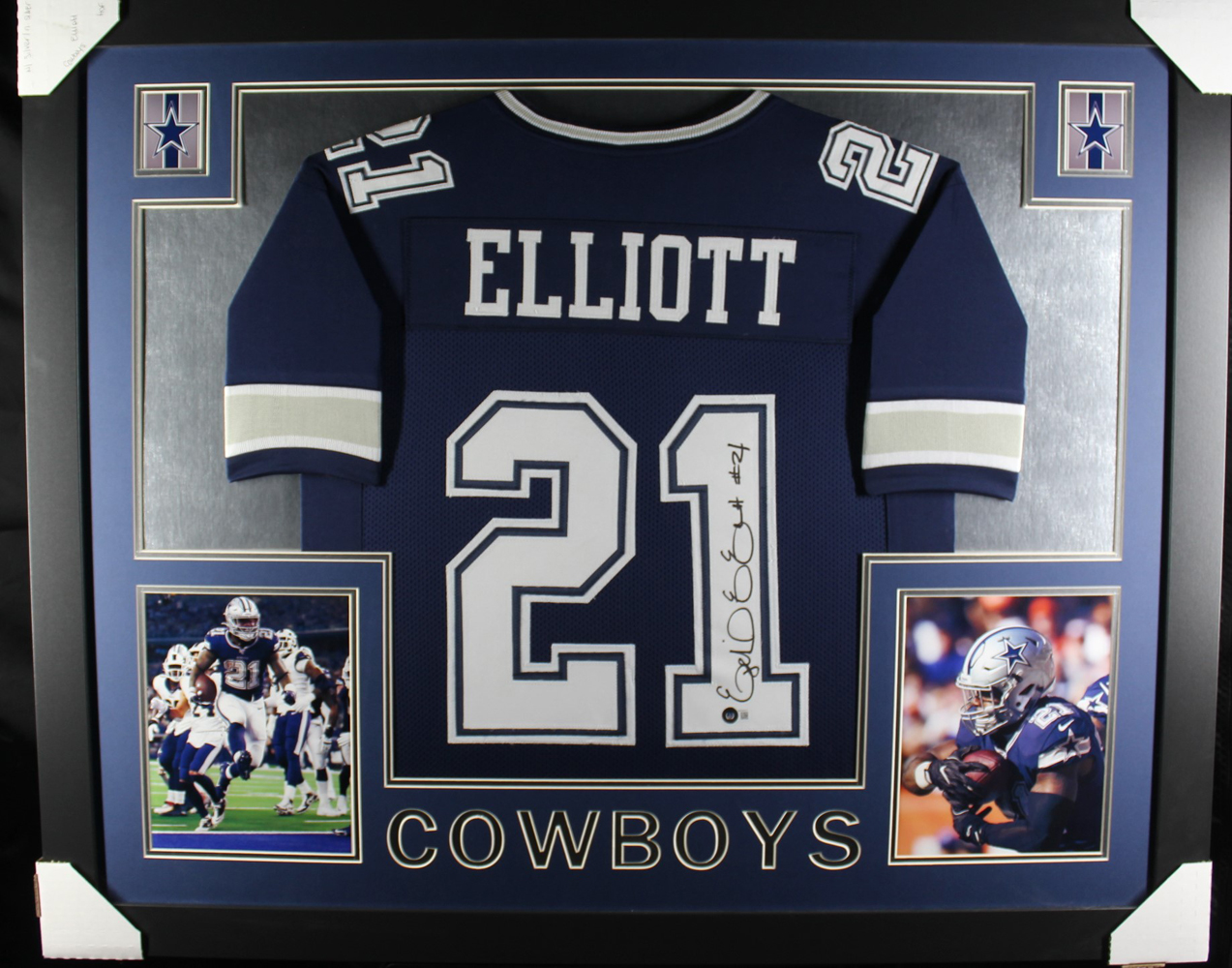 Ezekiel Elliott Autographed/Signed Framed Pro Style Blue XL Jersey Beckett