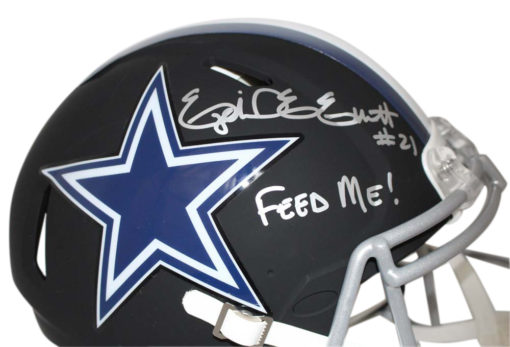 Ezekiel Elliott Signed Dallas Cowboys Black Authentic Helmet Feed Me BAS 22648