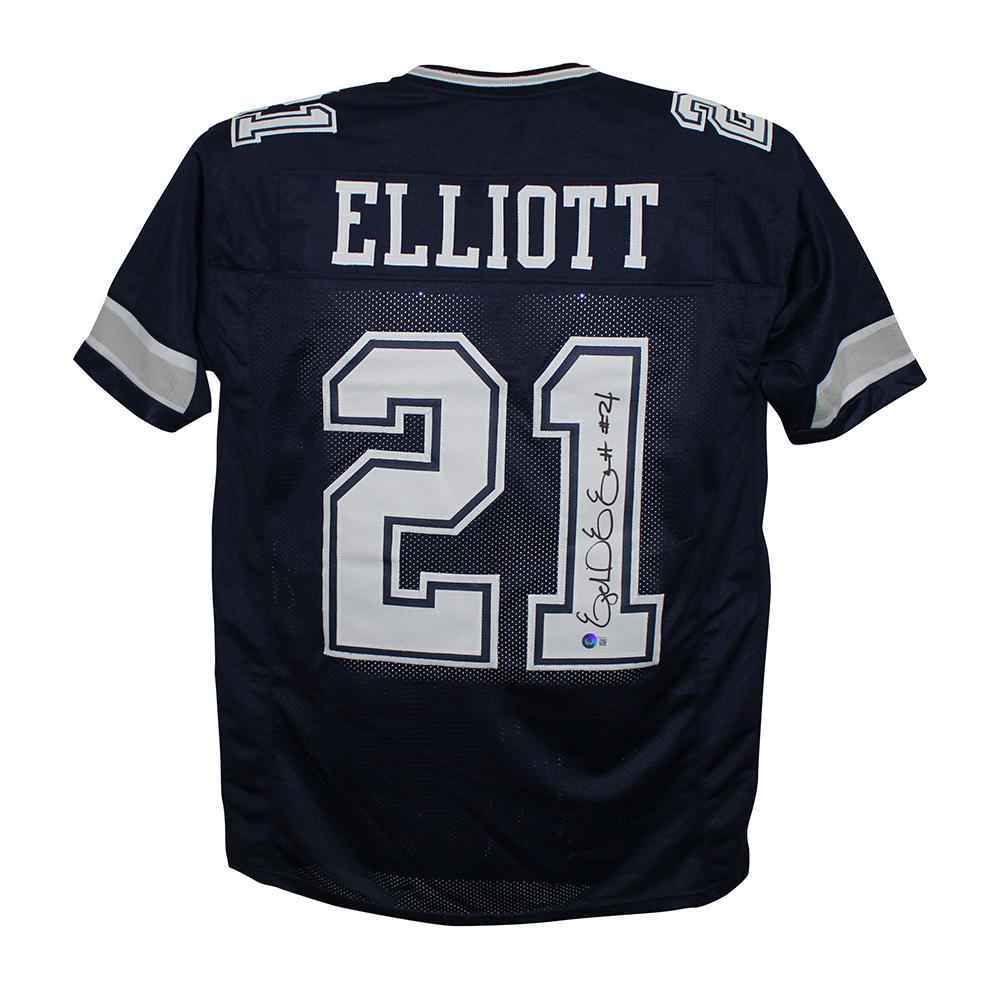 Ezekiel Elliott Autographed/Signed Pro Style Blue XL Jersey Beckett
