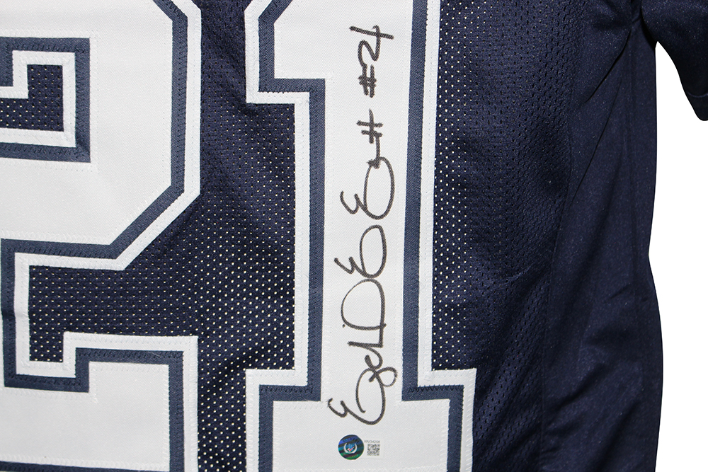 Ezekiel Elliott Autographed/Signed Pro Style Blue XL Jersey Beckett