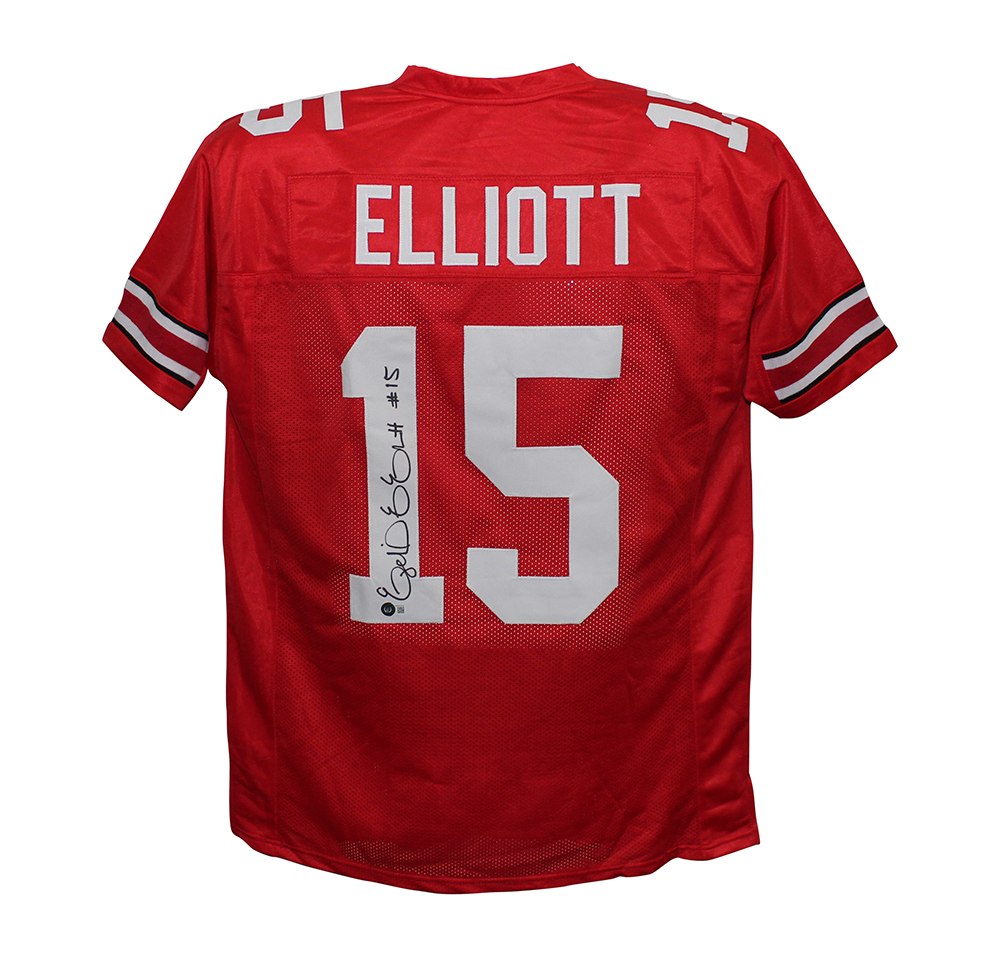 Ezekiel Elliott Autographed/Signed College Style Red XL Jersey Beckett