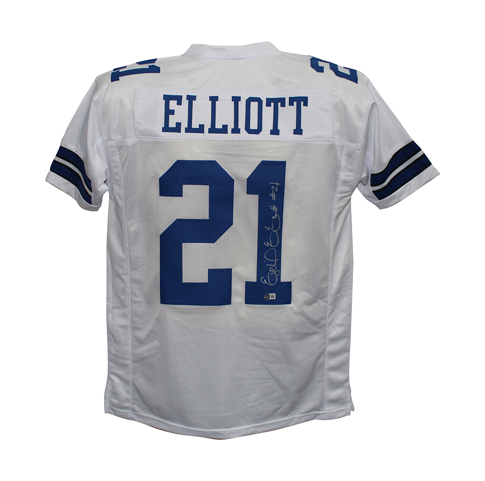 Ezekiel Elliott Autographed/Signed Pro Style White XL Jersey Beckett