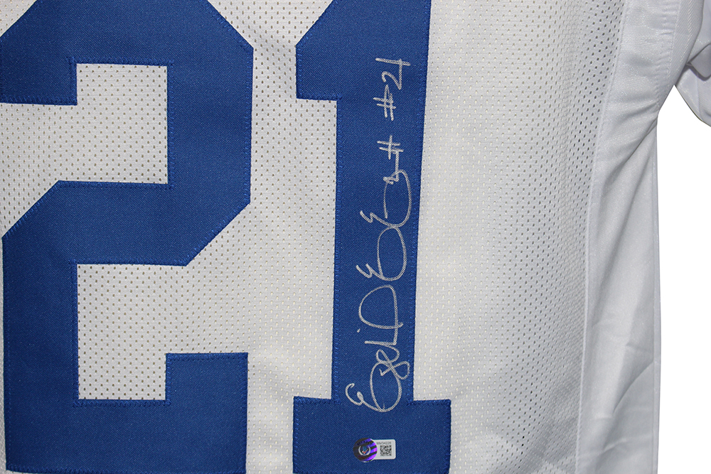 Ezekiel Elliott Autographed/Signed Pro Style White XL Jersey Beckett