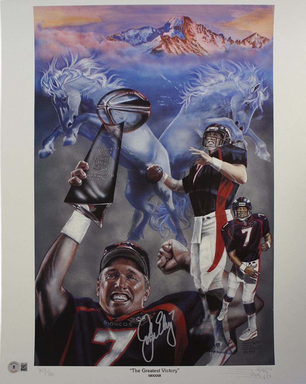 John Elway Autographed Denver Broncos LE 16x20 Artwork Photo Beckett