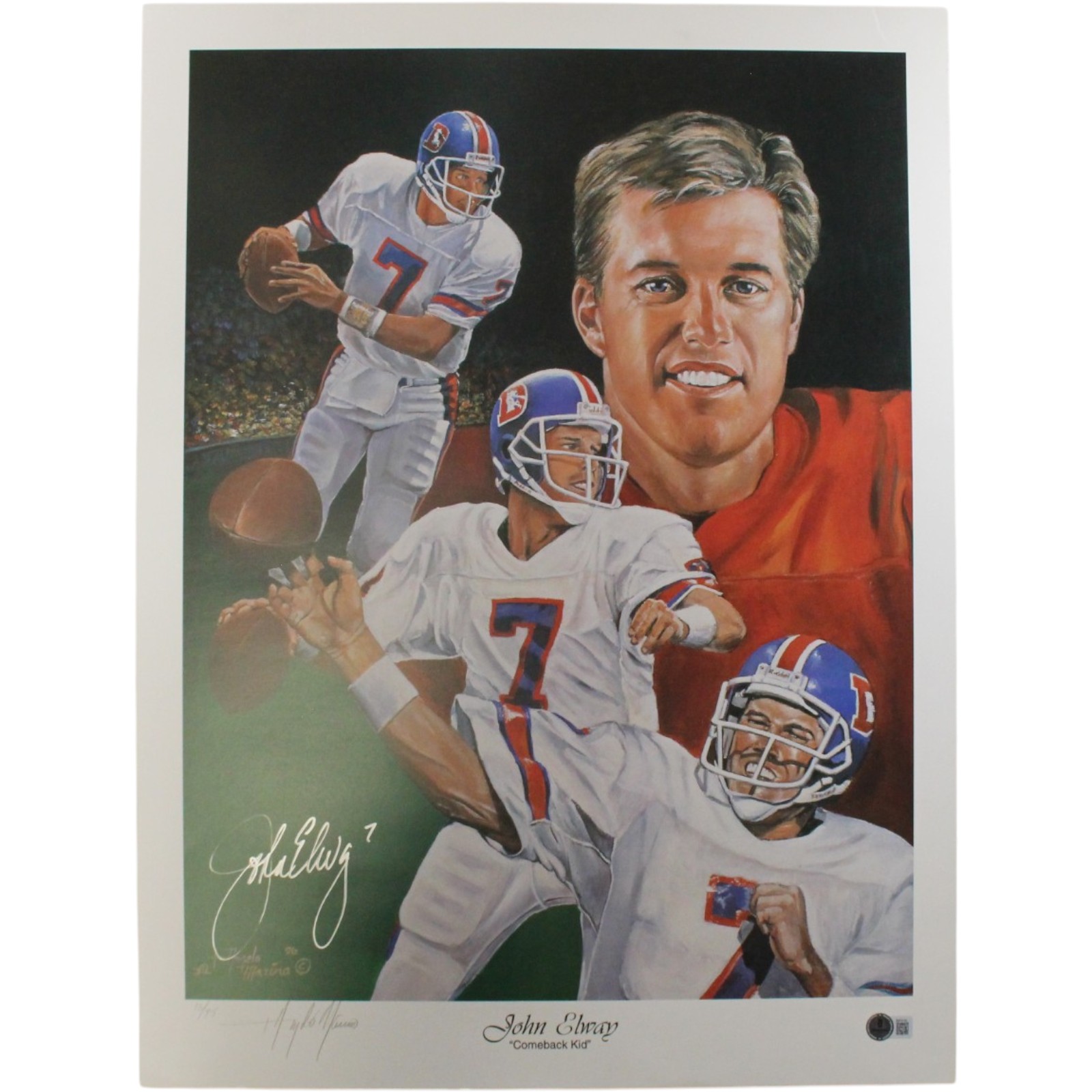 John Elway Autographed Denver Broncos 18x24 Photo by Angelo Marino Beckett 57548
