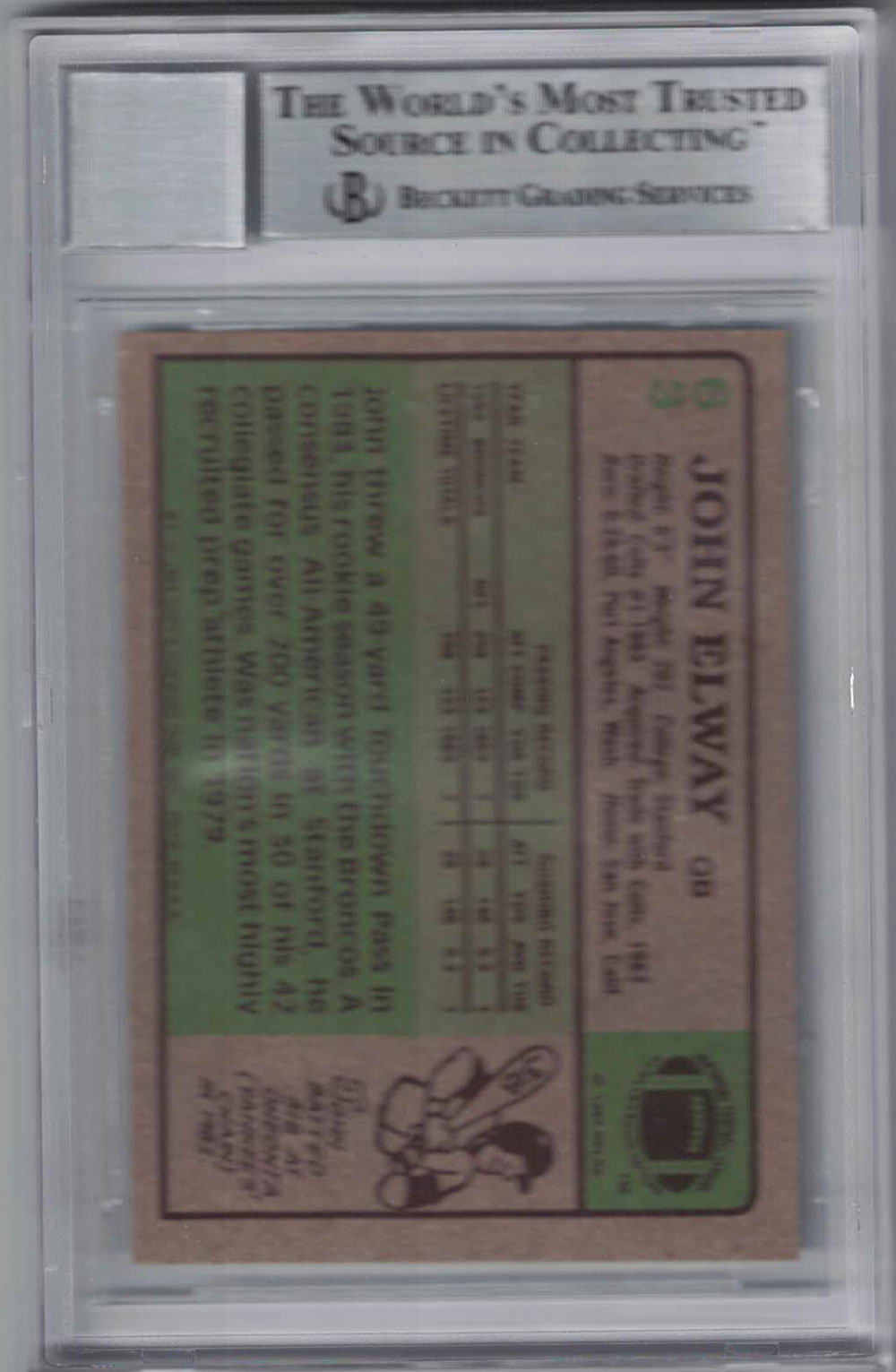 John Elway Signed Denver Broncos 1984 Topps Trading Card BAS 10 Slab 29434