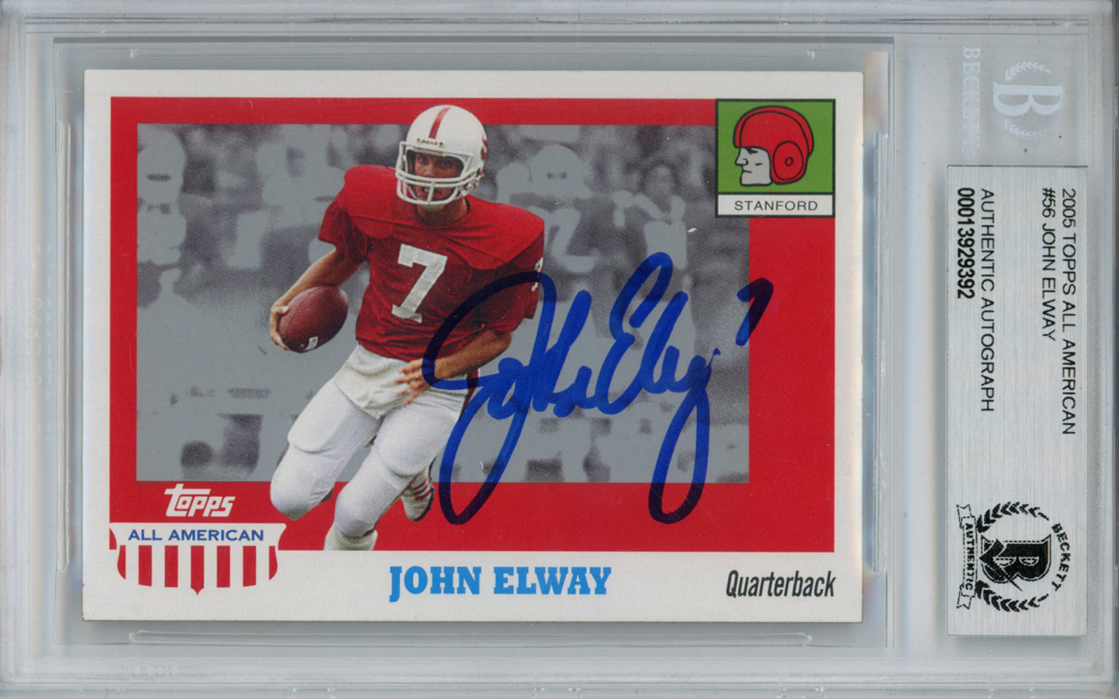 John Elway Signed 2005 Topps All American #56 Trading Card Beckett Slab