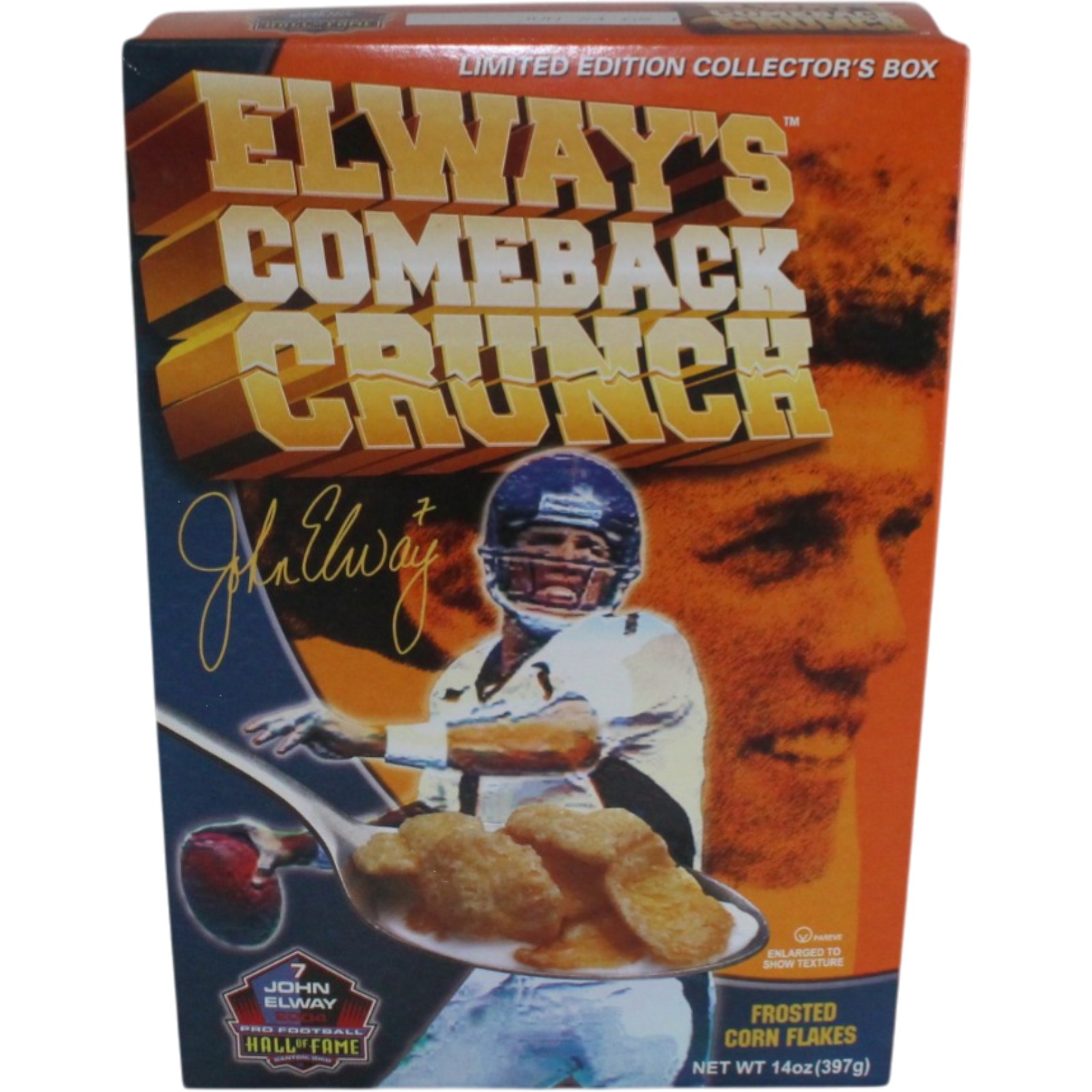 John Elway Comeback Crunch Frosted Corn Flakes Cereal Box Sealed Unopened 55304