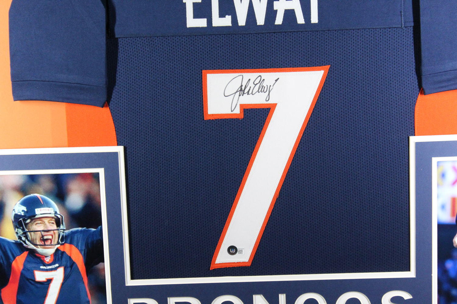 John Elway Autographed/Signed Pro Style Framed Blue XL Jersey Beckett