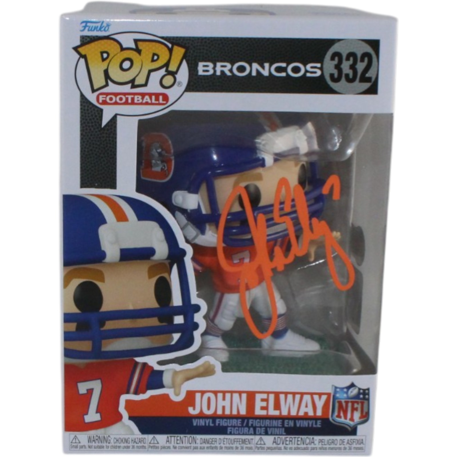 John Elway Autographed Denver Broncos Funko Pop! #332 Beckett Witness 55219