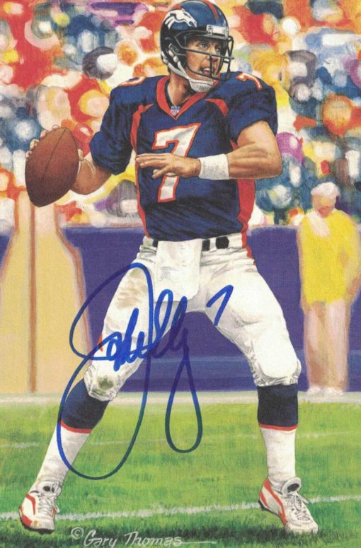 John Elway Autographed Denver Broncos Goal Line Art Card Blue JSA 26047