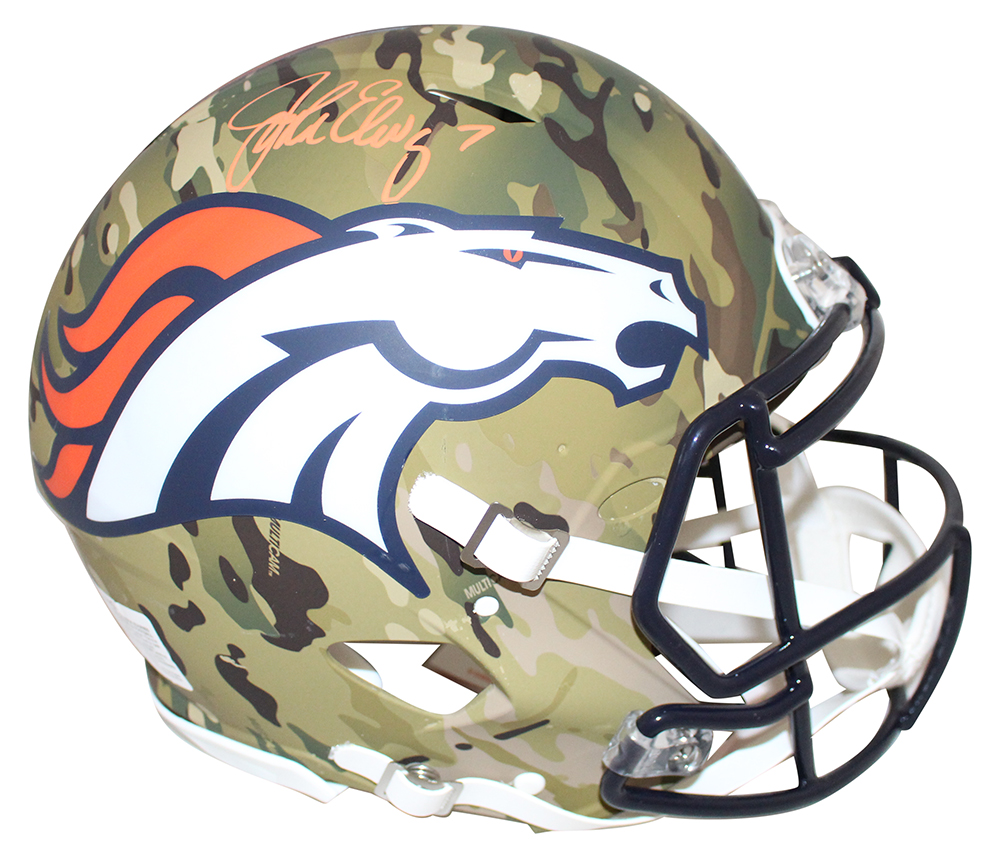 John Elway Autographed Denver Broncos Authentic Camo Helmet BAS 28450