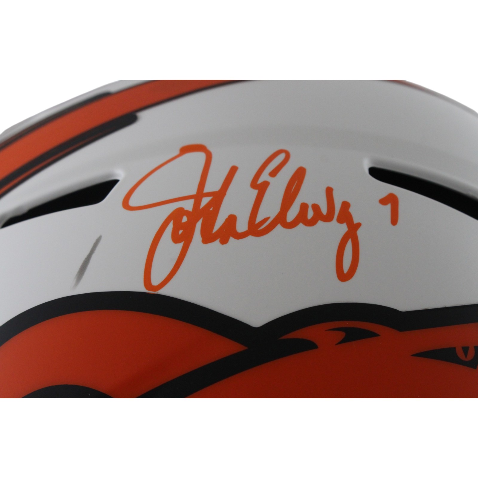 John Elway Autographed Denver Broncos Pro Lunar Helmet Beckett Witness 55256