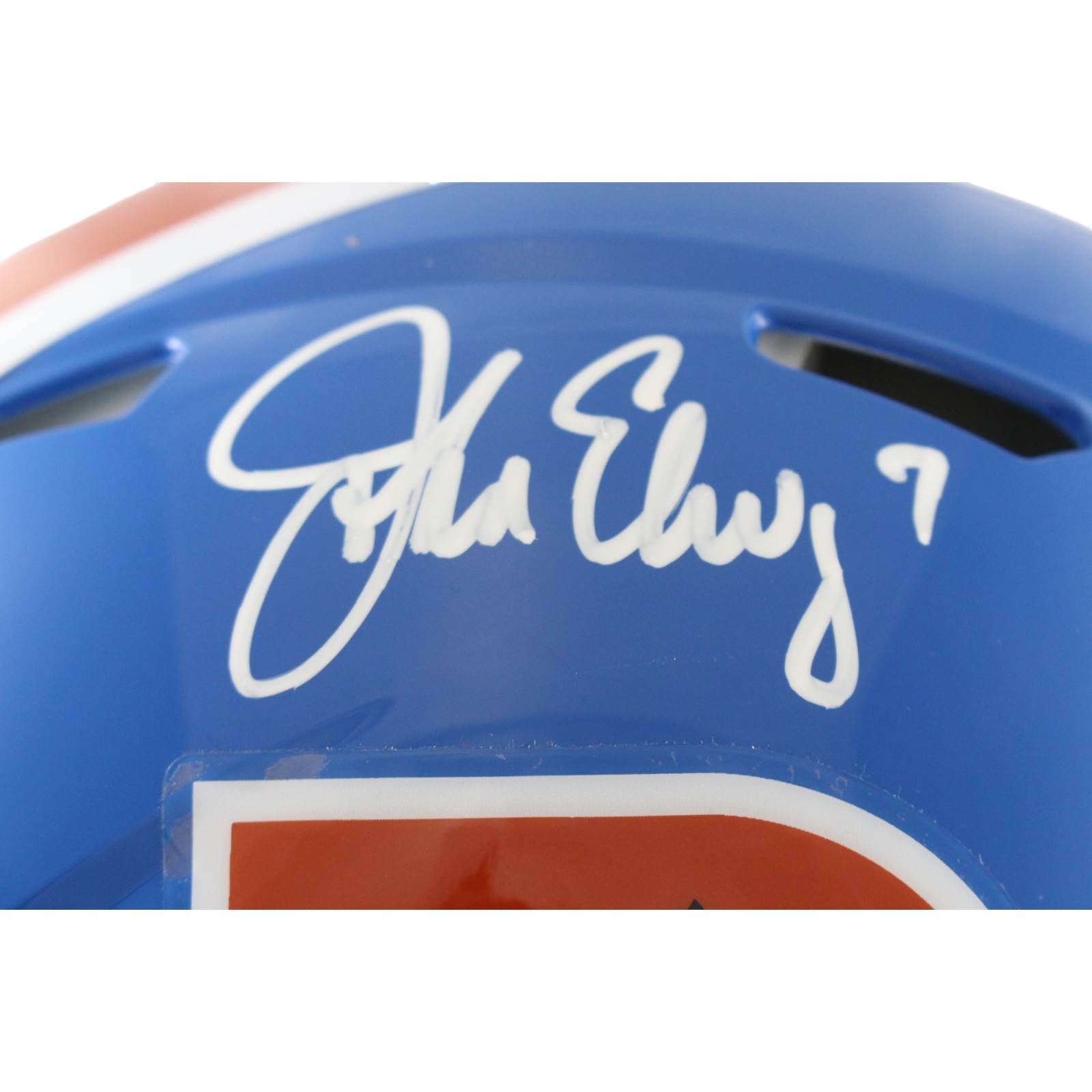 John Elway Autographed Denver Broncos Authentic TB Helmet Beckett Witness 55248