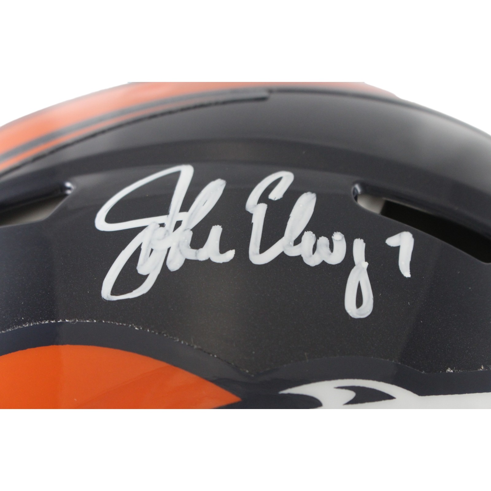John Elway Autographed Denver Broncos Authentic TB Helmet Beckett Witness 55250