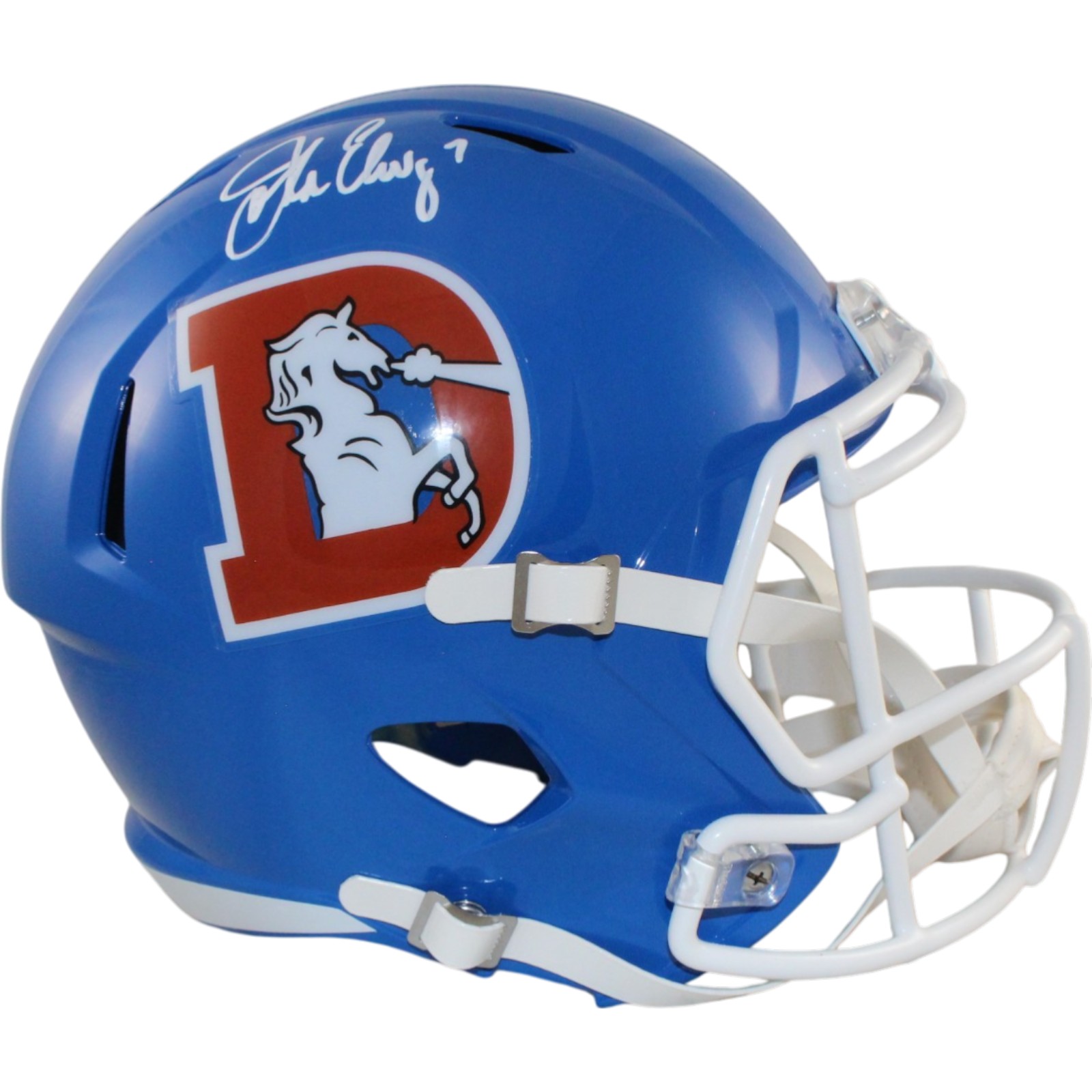 John Elway Autographed Denver Broncos F/S TB Helmet Beckett Witness 55196