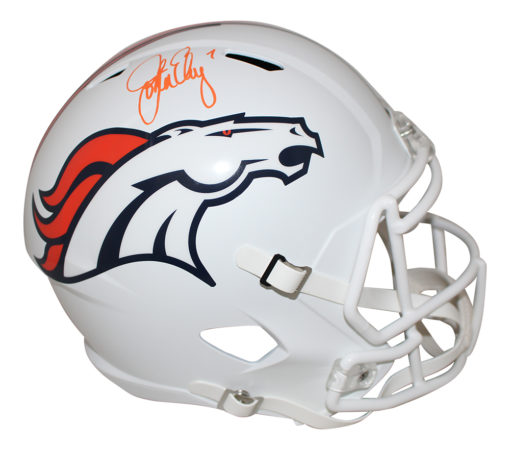 John Elway Autographed Denver Broncos Flat White Replica Helmet JSA 26007