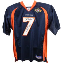 John Elway Autographed/Signed Pro Style Blue Jersey Beckett 