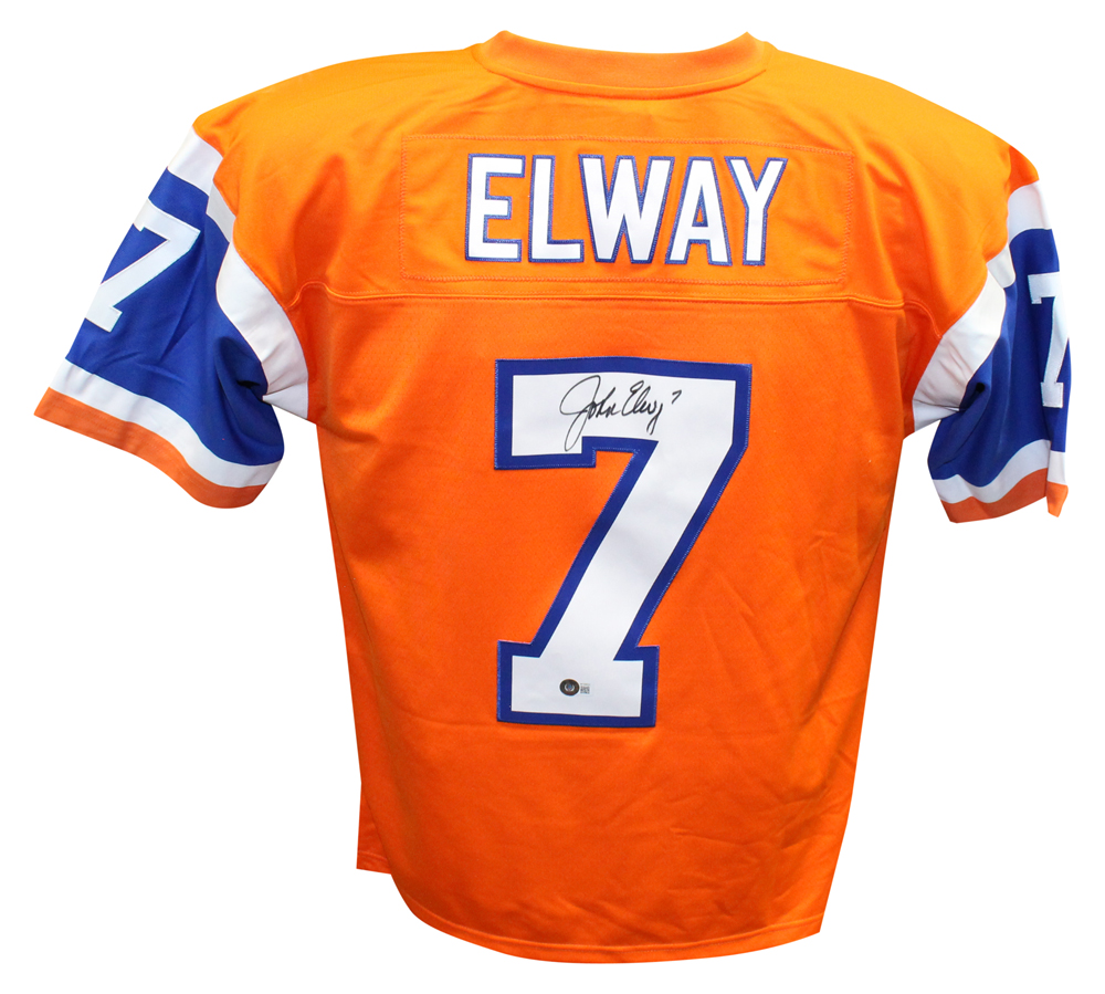 John Elway Signed Denver Broncos M&N Legacy Orange Jersey Beckett