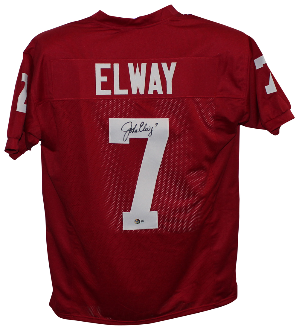 John Elway Autographed/Signed College Style Red Jersey Beckett BAS 32127