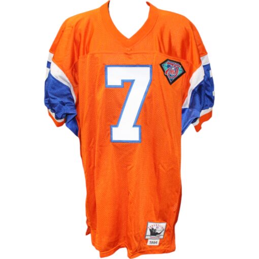 John Elway Signed Denver Broncos M&N Orange sz 48 Jersey Mounted Memories 51336
