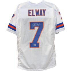 John Elway Autographed/Signed Pro Style White XL TB Jersey Beckett Witness 50185