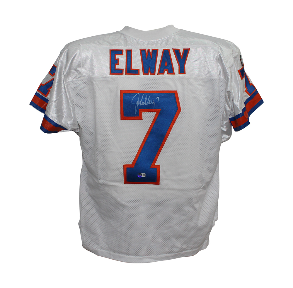 John Elway Autographed Denver Broncos White 48 Proline Jersey Beckett