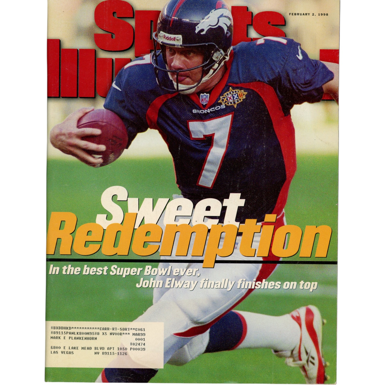 John Elway Denver Broncos Sports Illustrated Magazine 02/02/1998 51554