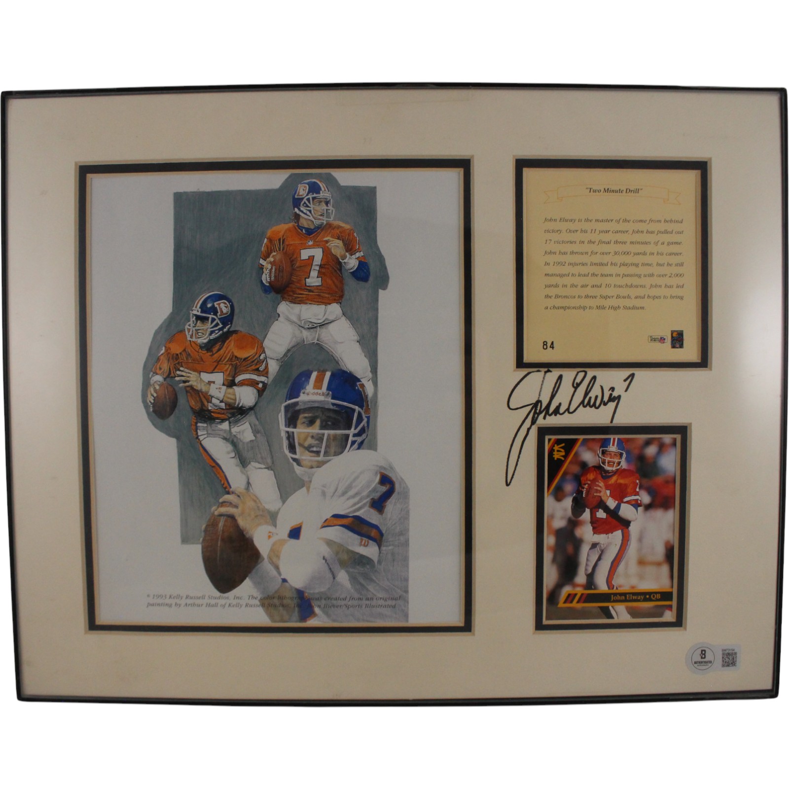 John Elway Autographed Denver Broncos Matted Photo and Card Beckett 51530