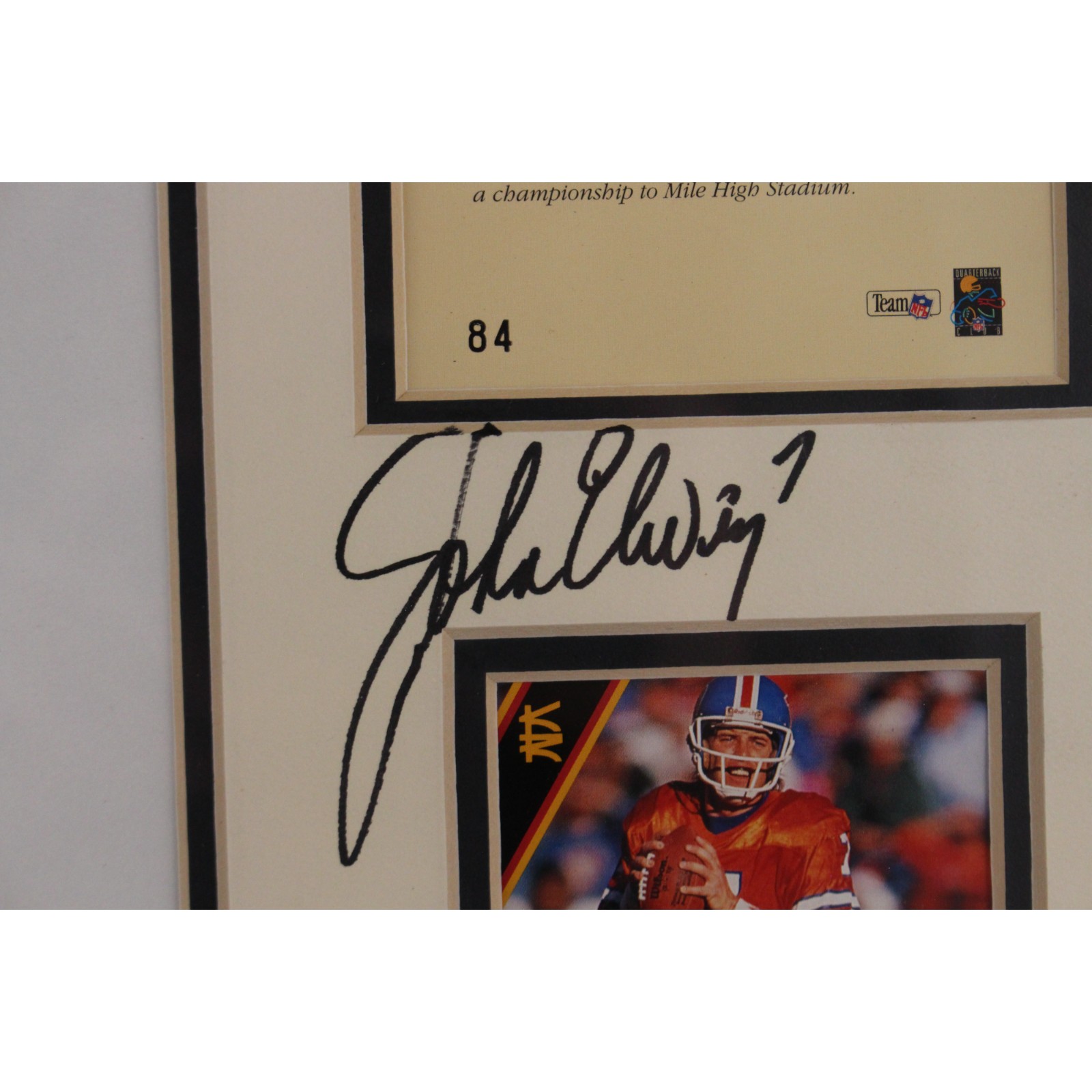 John Elway Autographed Denver Broncos Matted Photo and Card Beckett 51530