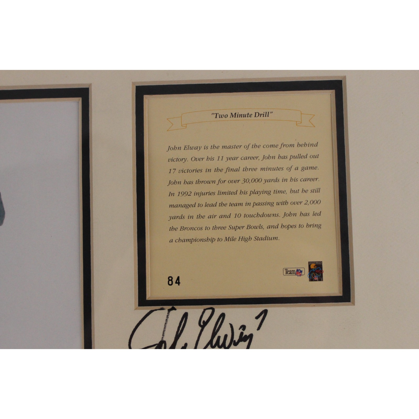 John Elway Autographed Denver Broncos Matted Photo and Card Beckett 51530 5 John Elway Autographed Denver Broncos Matted Photo and Card Beckett 51530