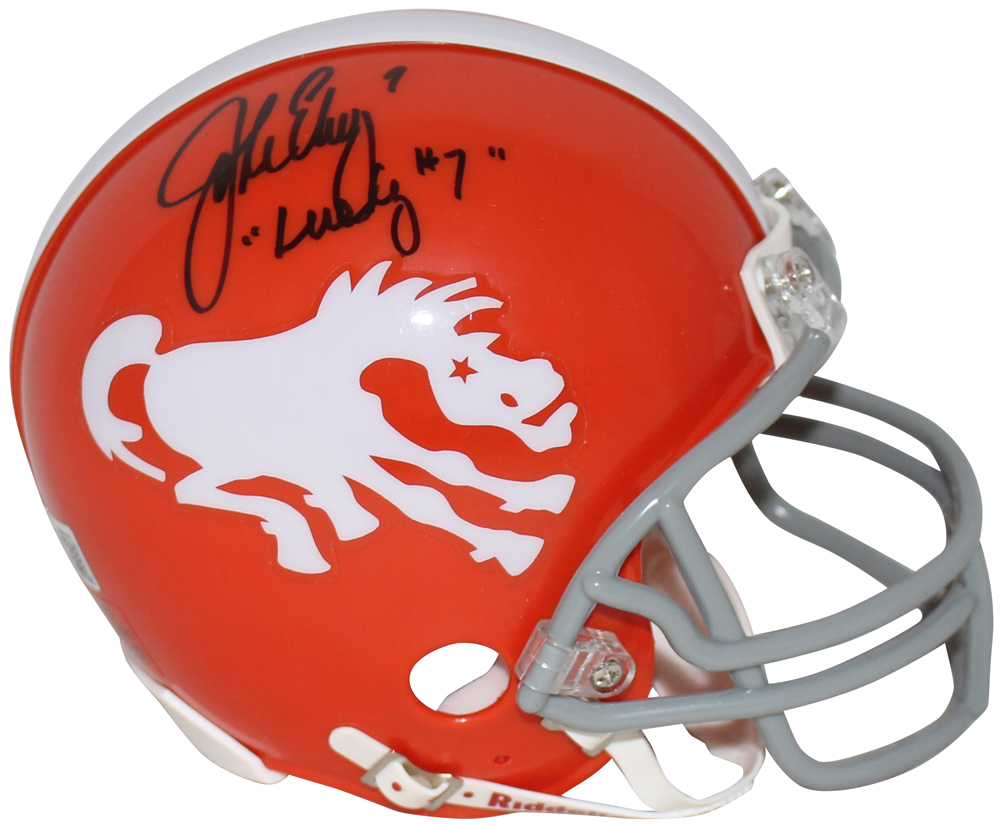 John Elway Autographed Denver Broncos 1962-65 Mini Helmet Lucky 7 BAS