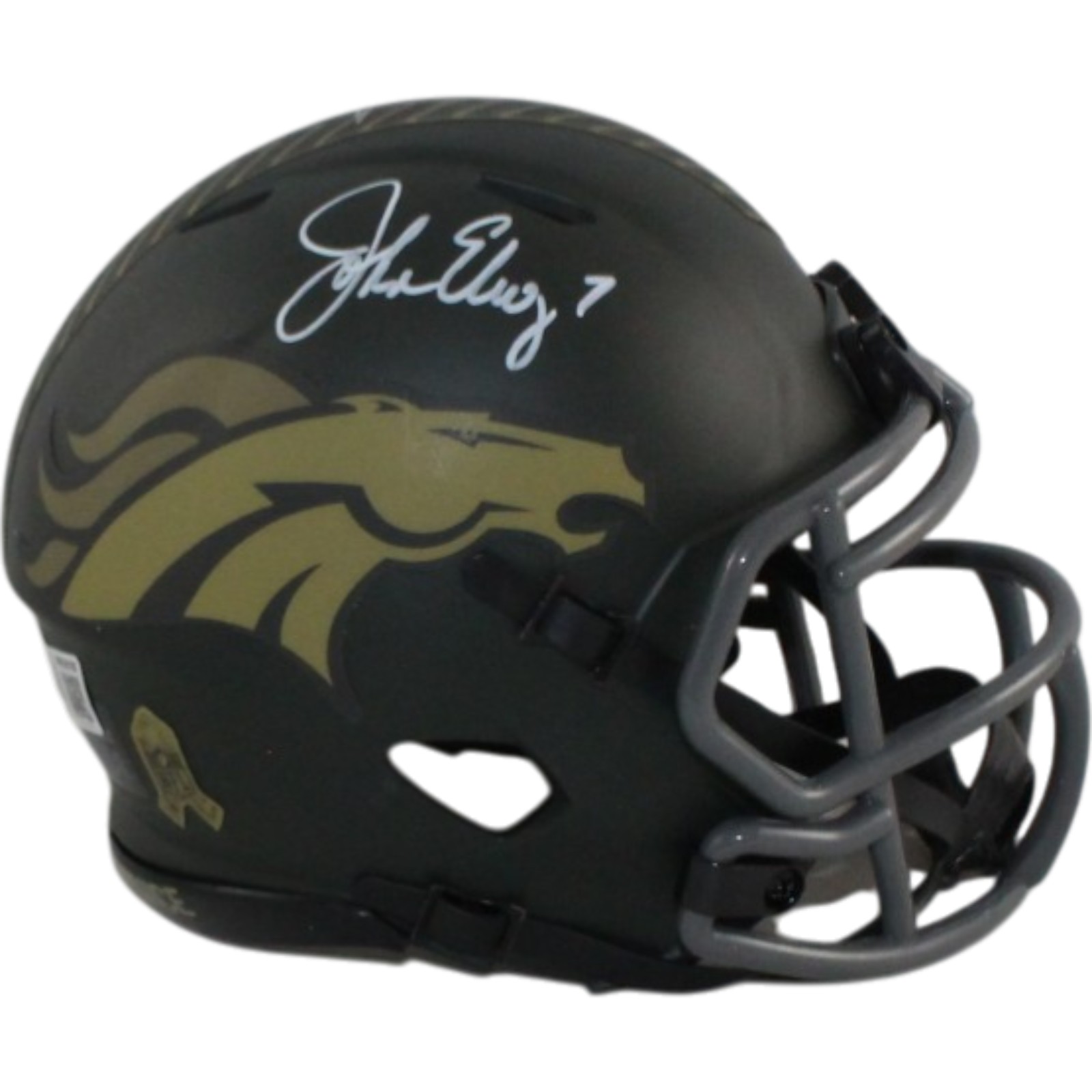 John Elway Autographed Denver Broncos 25 STS Mini Helmet Beckett Witness 55221