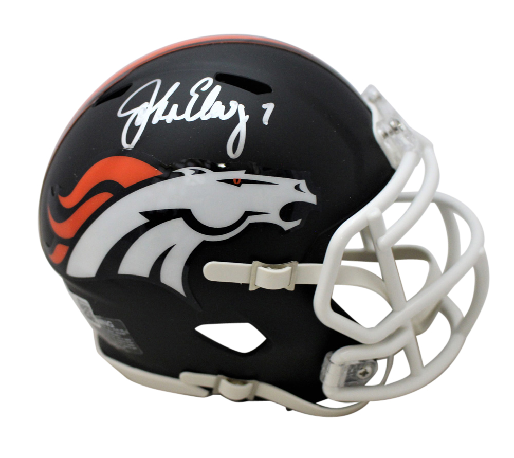 John Elway Autographed Denver Broncos Black Matte Mini Helmet BAS