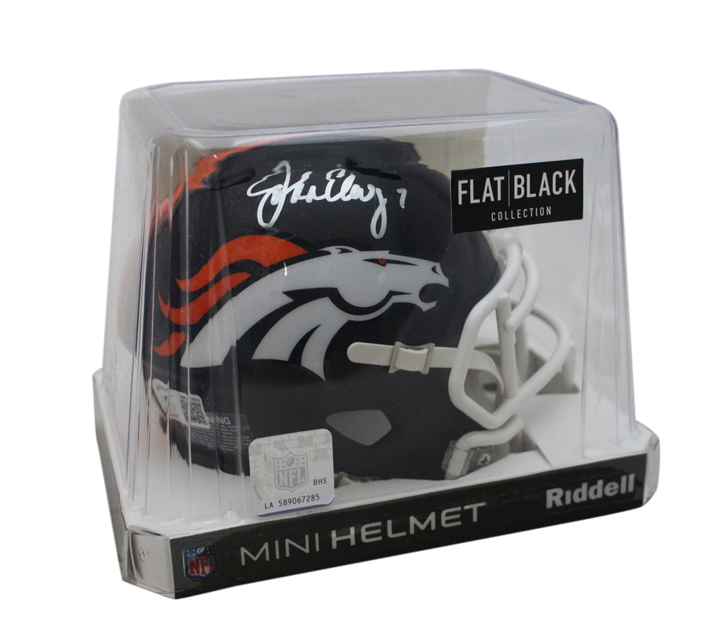John Elway Autographed Denver Broncos Black Matte Mini Helmet BAS