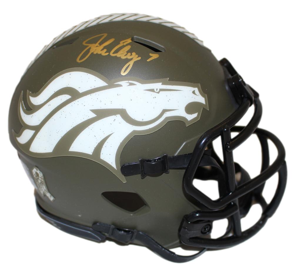 John Elway Signed Denver Broncos Salute To Service Mini Helmet Beckett