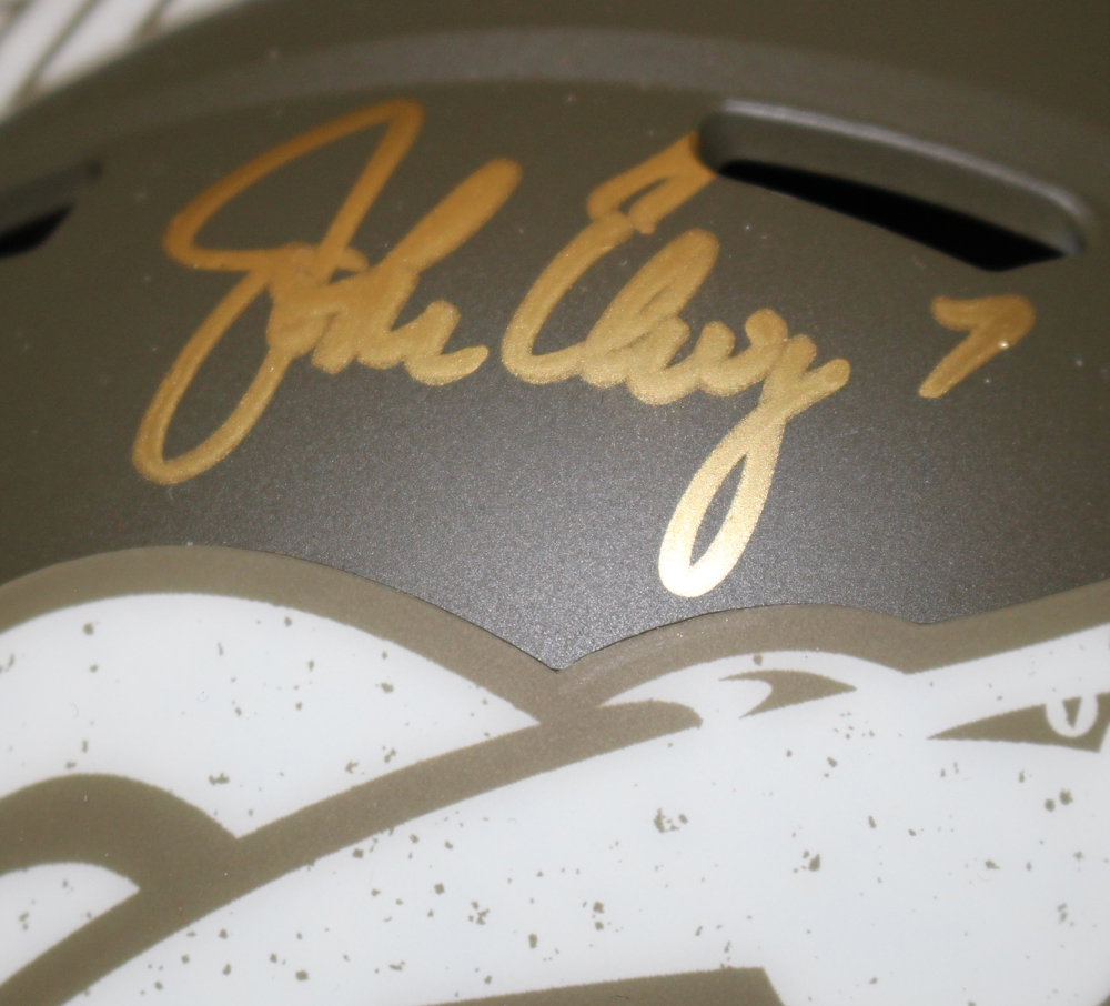 John Elway Signed Denver Broncos Salute To Service Mini Helmet Beckett