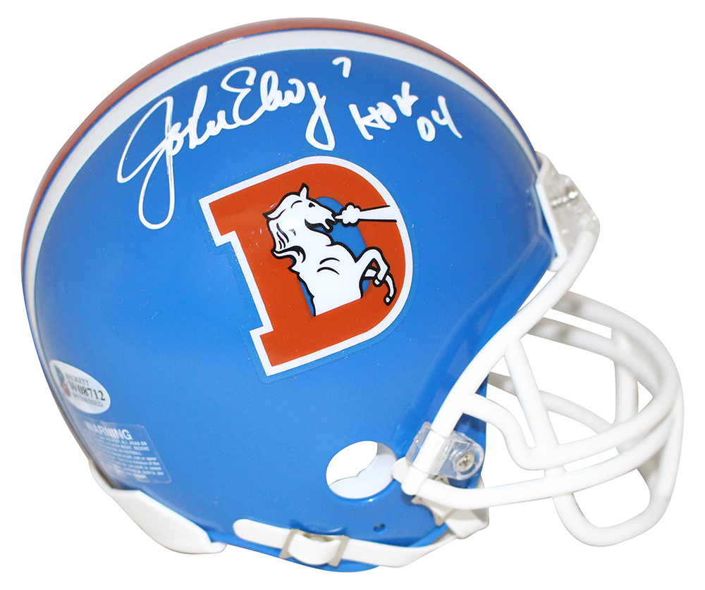 John Elway Autographed/Signed Denver Broncos D Logo Mini Helmet HOF BAS 25332