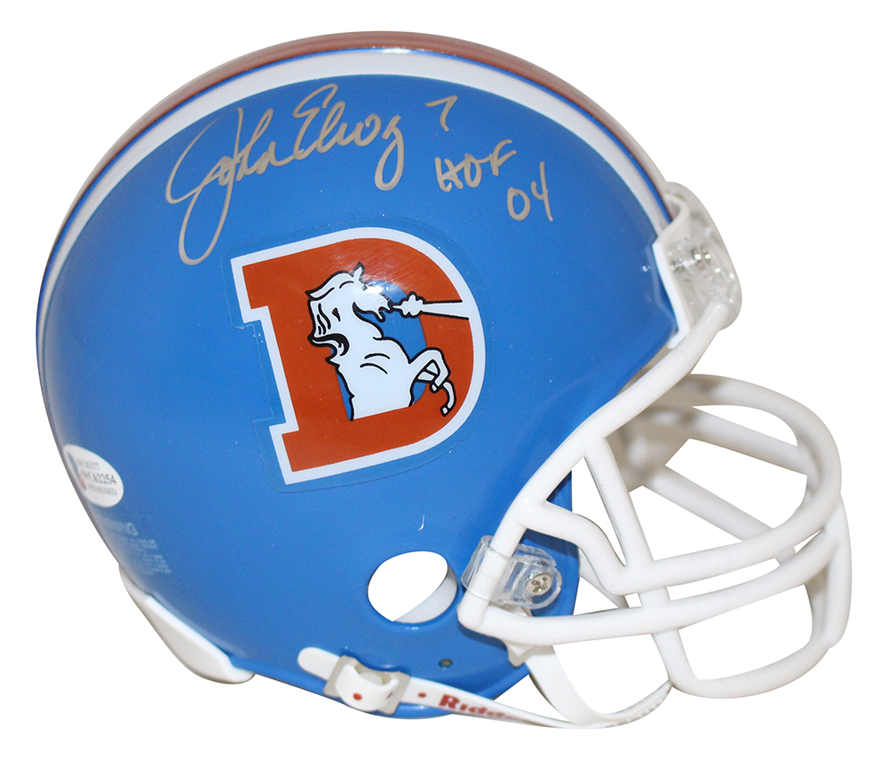 John Elway Autographed Denver Broncos D Logo Mini Helmet HOF BAS 28275
