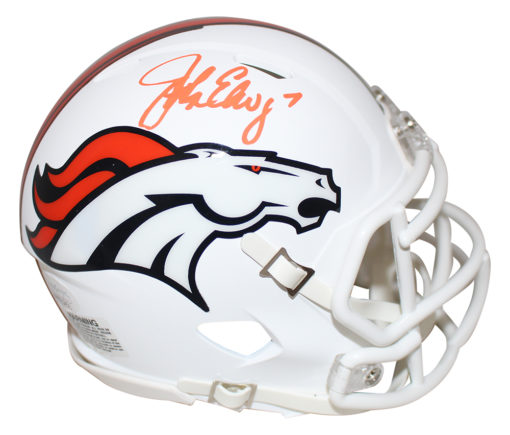 John Elway Autographed/Signed Denver Broncos Flat White Mini Helmet JSA 26009